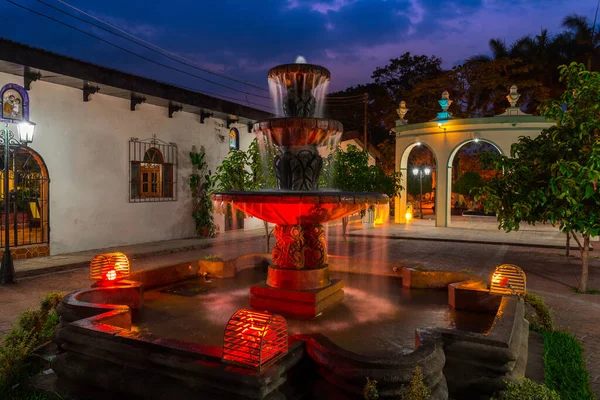Tourist places in Ahuachapn, El Salvador, Water fountain at night.
