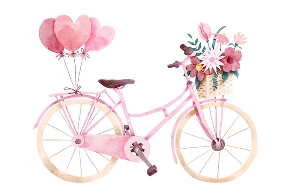 ピンク色の自転車白い背景に孤立した花のクリッピングパス — ストック写真