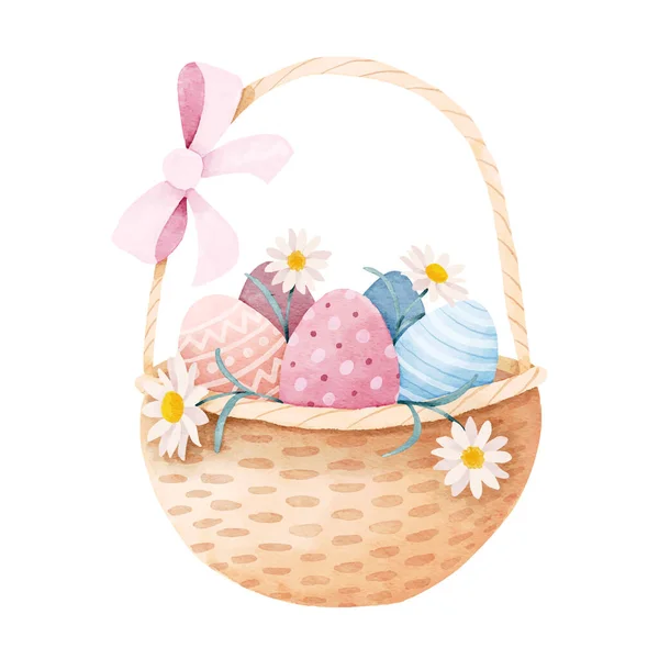 Watercolor Easter Basket Easter Eggs — Stock vektor