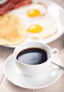 Coffe with Pancakes, Bacon and Eggs