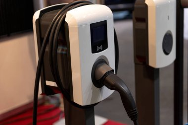 Electric car charging station close up