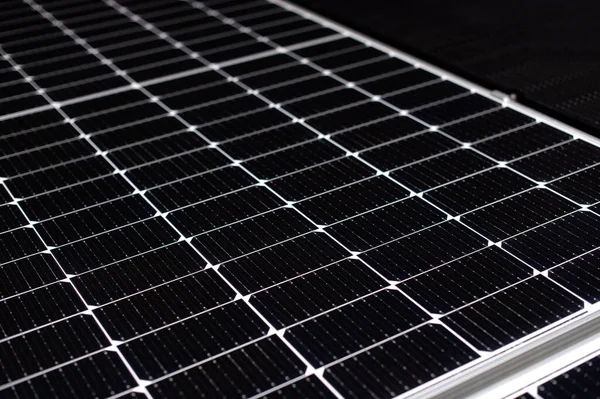 Primer Plano Textura Del Panel Solar Negro — Foto de Stock