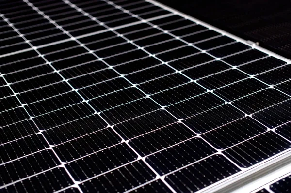 Primer Plano Textura Del Panel Solar Negro — Foto de Stock