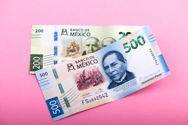 Paper Currency Mexico Pink Background Mexican Pesos Стокова Картинка