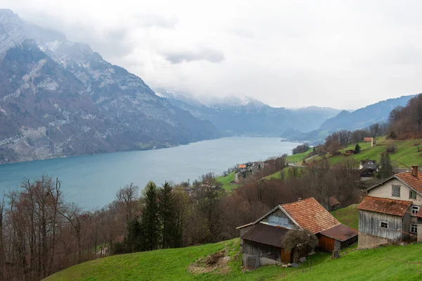 Kanton Gallen Švýcarsko Dubna 2023 Pohled Jezero Walensee — Stock fotografie