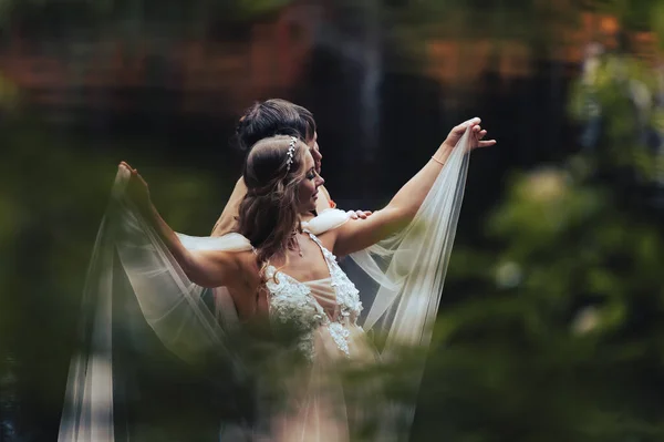 Couple Enceinte Romantique Dansant Bord Lac — Photo
