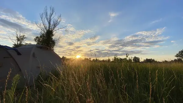 Tarlanın üzerinde güzel bir gün batımı