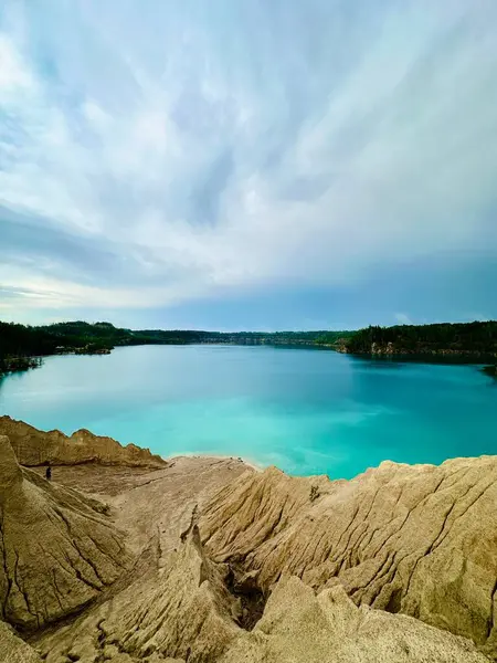 Ormandaki gölün güzel manzarası