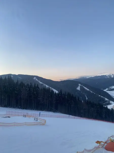 Karla kaplı dağları olan güzel kış manzarası