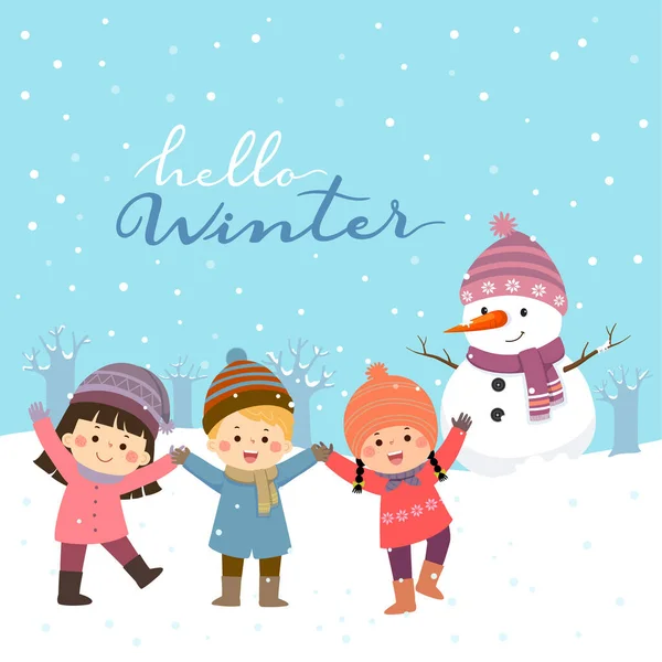 Zimowa Zabawa Dzieci Bawią Się Świeżym Powietrzu Zimie — Wektor stockowy
