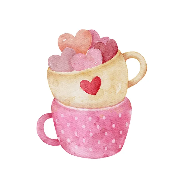 Two Cups Hearts Valentines Day — Stock Vector
