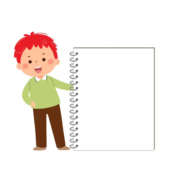 Vector Cartoon Kleine Student Jongen Met Grote Notebook Terug Naar — Stockvector