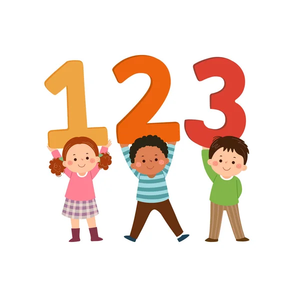 Bambini Dei Cartoni Animati Vettoriali Con 123 Numeri Concetto Ritorno — Vettoriale Stock