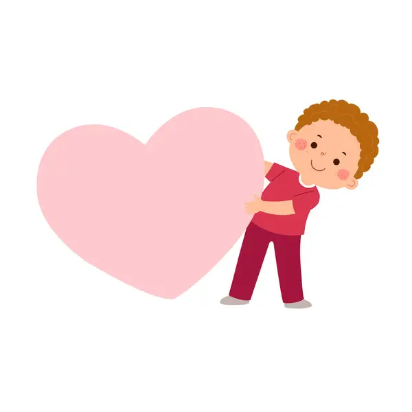 Mały Chłopiec Kreskówki Dużym Różowym Sercem Koncepcja Walentynek Ilustracja Stockowa