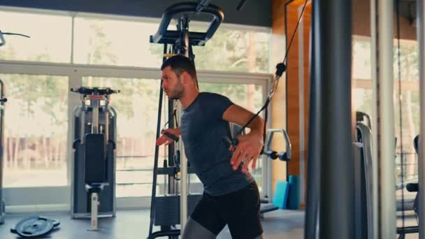 Caucasian Muscular Man Sportswear Training Trx Suspension Gym Concept Sports — Stock Video
