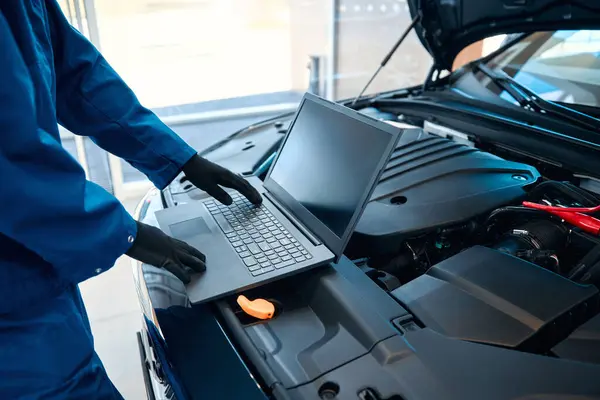 Car Service Repair Maintenance Concept Auto Mechanic Man Smith Writing — Stock Photo, Image