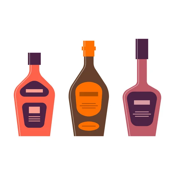 Set Bottles Cream Brandy Liquor Icon Bottle Cap Label Great — Stock Vector