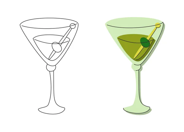 Martini Glas Mit Olivem Hintergrund Auf Weißem Hintergrund Zeichentrickskizze Grafikdesign — Stockvektor