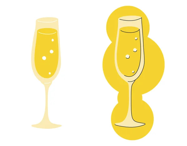 Champagnerglas Auf Weißem Hintergrund Vorhanden Zeichentrickskizze Grafikdesign Flacher Stil Bedingte — Stockvektor