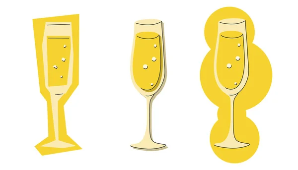 Champagne Verre Tir Sur Fond Blanc Dessin Animé Esquisse Graphique — Image vectorielle