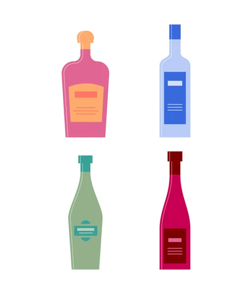 Bouteille Crème Vodka Vermouth Vin Rouge Rangée Flacon Icône Avec — Image vectorielle