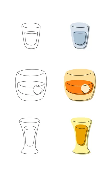 Vodka Whiskey Tequila Glass White Background Cartoon Sketch Graphic Design — Stock Vector