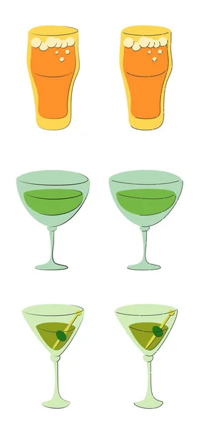 Bier Wermut Martini Glas Auf Weißem Hintergrund Zeichentrickskizze Grafikdesign Flacher — Stockvektor