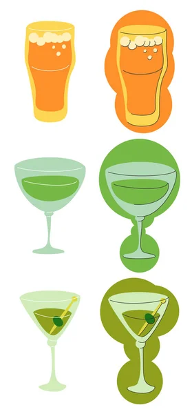 Vermouth Martini Glas Vit Bakgrund Tecknad Skiss Grafisk Design Platt — Stock vektor