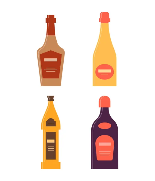 Bottle Whiskey Champagne Beer Cream Icon Bottle Cap Label Great — Stock Vector