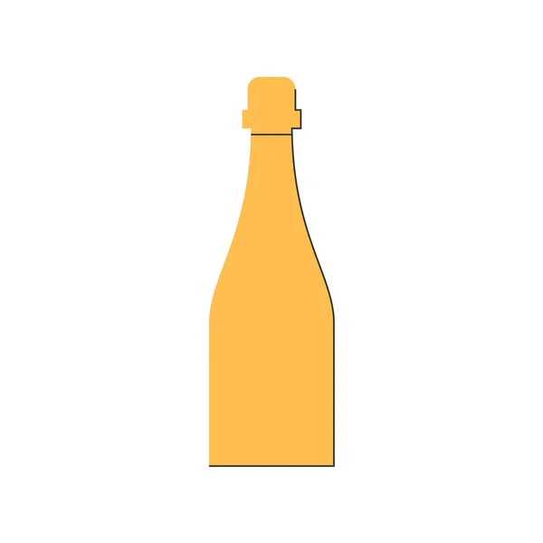 シャンパンのボトル 任意の目的のための素晴らしいデザイン フラットスタイル 色の形 パーティードリンクのコンセプト 白い背景にキャップ付きアイコンボトル 影の細い線でシンプルな画像形状 — ストックベクタ