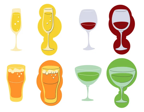 Champagne Rött Vin Vermouth Glas Vit Bakgrund Tecknad Skiss Grafisk — Stock vektor