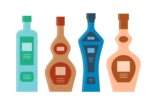 Vodka Whisky Rum Tequila Copo Licor Sobre Fundo Branco Desenho —  Vetores de Stock