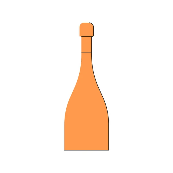 シャンパンのボトル 任意の目的のための素晴らしいデザイン フラットスタイル 色の形 パーティードリンクのコンセプト 白い背景にキャップ付きアイコンボトル 影の細い線でシンプルな画像形状 — ストックベクタ
