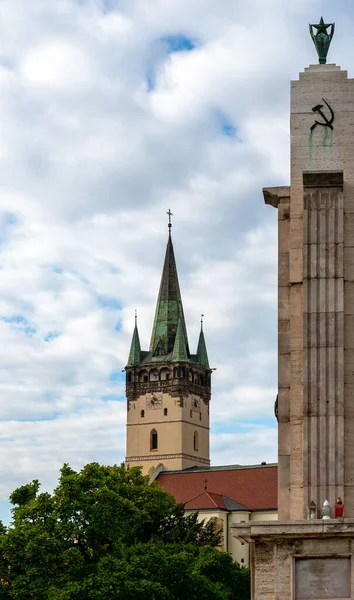 Soviet Memorial Tower Cathedral Saint Nicholas Presov Slovakia — Stock Photo, Image