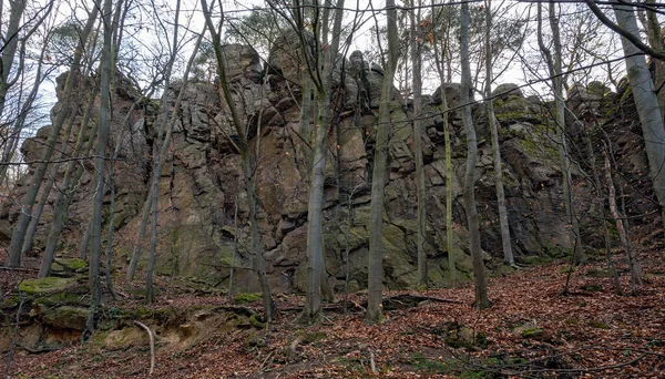 Formazione Rocciosa Nella Zona Protezione Della Natura Steinige Ries Burrone — Foto Stock