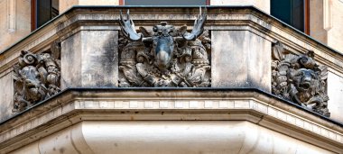  Almanya 'nın Dresden Şatosu' ndaki ahır avlusunda (Stallhof) hayvan kafaları