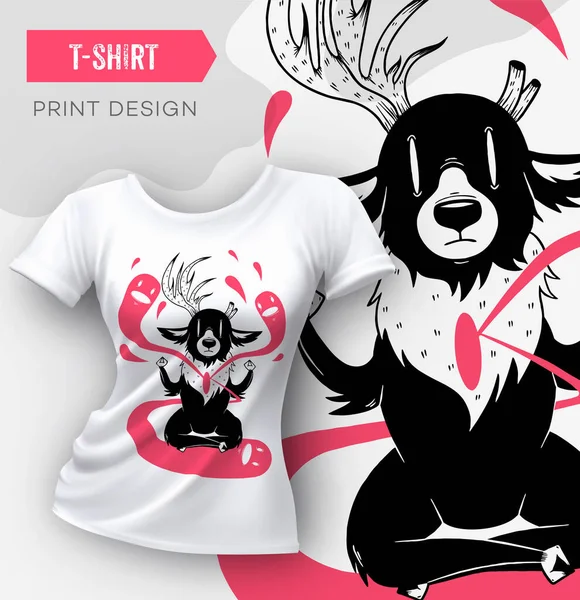 Soyut modern t-shirt baskı tasarımı ile geyik. Vektör çizim.
