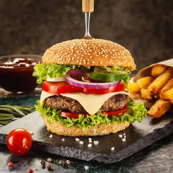 Klasik hamburgerci fotoğrafı, beyazla izole edilmiş.