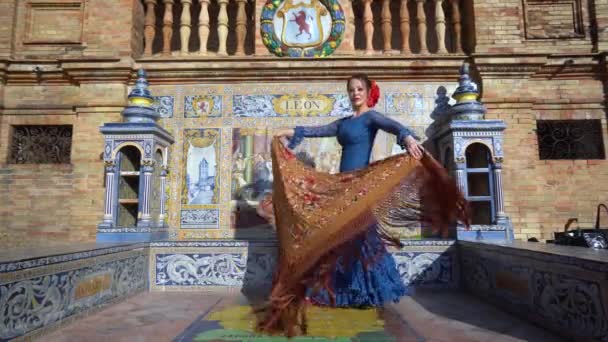 Traditionelle Spanische Flamenco Tänzerin Sevilla Andalusien Spanien — Stockvideo