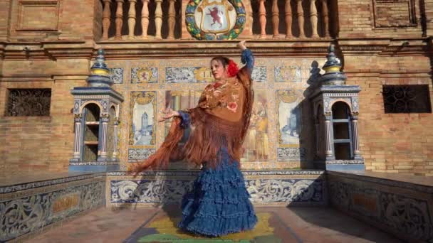 Mulher Espanhola Tradicional Dançando Flamenco Sevilha Andaluzia Espanha — Vídeo de Stock