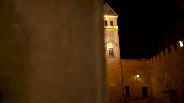Nagy Európai Középkori Kapu Éjszaka Toledo Középkori Városából Castilla Mancha — Stock videók