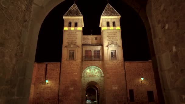 Grande Porte Médiévale Européenne Nuit Ville Médiévale Tolède Castilla Mancha — Video