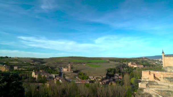 Sonhador Castelo Medieval Europeu Príncipes Princesas Conto Cidade Medieval Segóvia — Vídeo de Stock