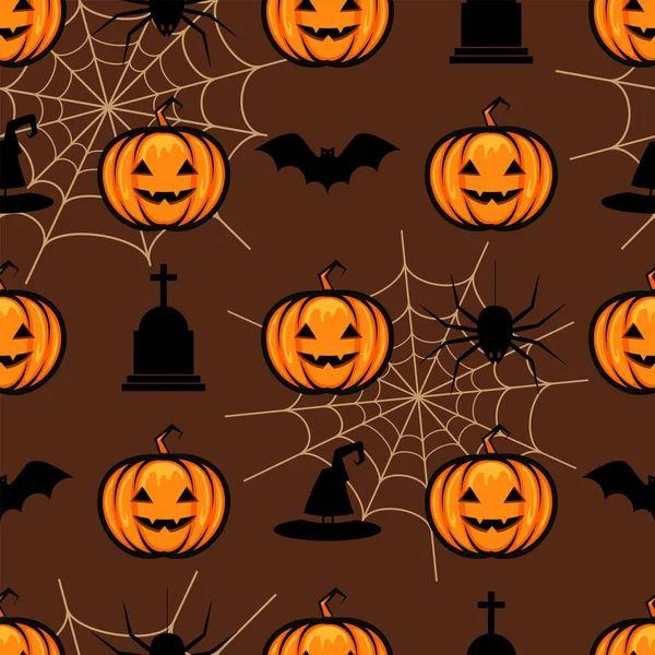 Halloween Naadloos Patroon Met Pompoen Eng Gezicht Seizoensgebonden Viering Abstract — Stockvector