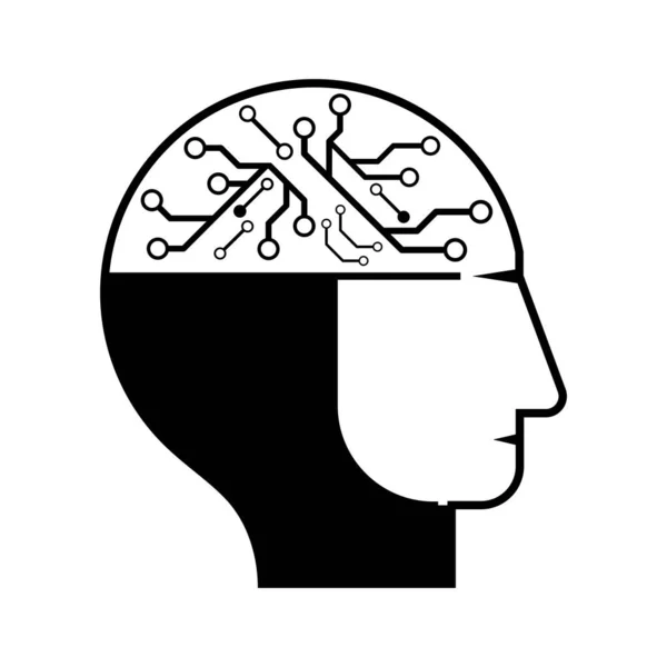 Robotic Profile Face Digital Circuit Place Human Brain Head Glyph — Stock Vector