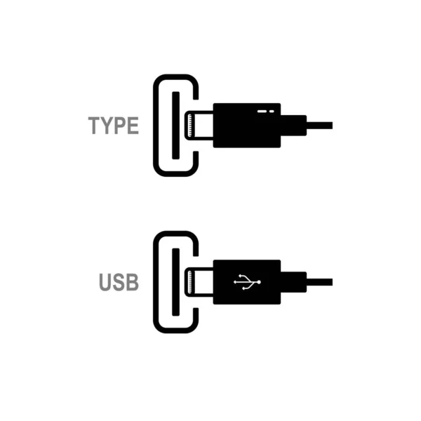 Usb Port Plug Icon Set Vector Illustration Outline Flat Design — Stock Vector