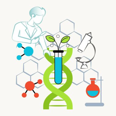 Bilim elementi soyut arkaplan. Biyoloji bilimi eğitimi kavramı. Vektör çizimi düz tasarım biçimi.