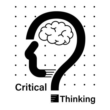 Critical thinking concept symbol represented by a brain within a question mark shaped as a human head. It suggests thoughtful analysis, problem solving, and reflective decision making.