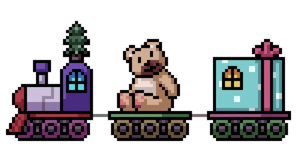 Pixel Art Christmas Parade Train — Stock Vector