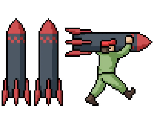 Pixelkunst Der Militärischen Raketenwaffe — Stockvektor
